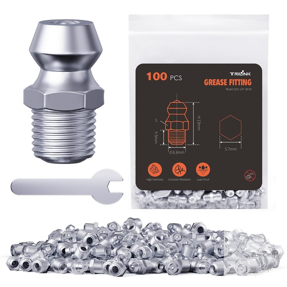1/4″-28 Zerk Grease Fittings, SAE Grease Nipples with Straight, Grease Fittings