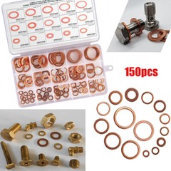 150x Copper Crush Washer Gasket Set Flat Ring Seal Assortment Kit For M5-M22 Kit