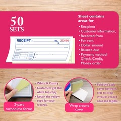 BAZIC PRODUCTS Cash or Rent Receipt Book, 2-Part Carbonless, 1-Pack, 50 Sets