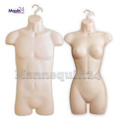 3 PACK MALE FEMALE TODDLER TORSO DRESS FORM MANNEQUIN SET in FLESH FOR HANGING