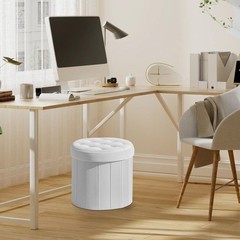 Bsketa® Folding Storage Ottoman Round 14″ x 14″D x 14″W x 13″H, White 1 Pack