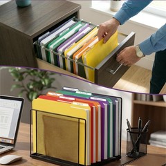 Plastic File Folders with Tabs, 6 Pack Colored Plastic Folders, 1/3 Cut Tabs