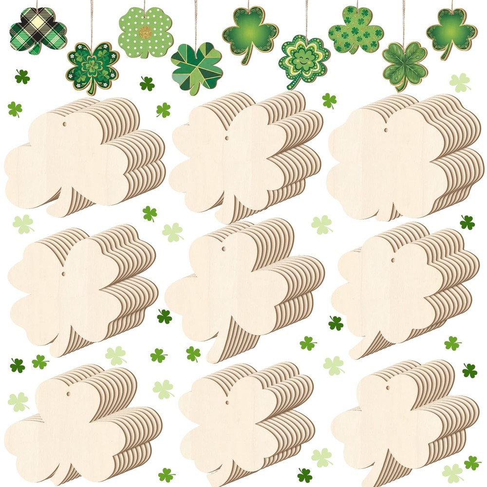 120 Pcs Wooden St. Patrick’s Crafts Shamrock Ornament to Paint DIY Unfinished
