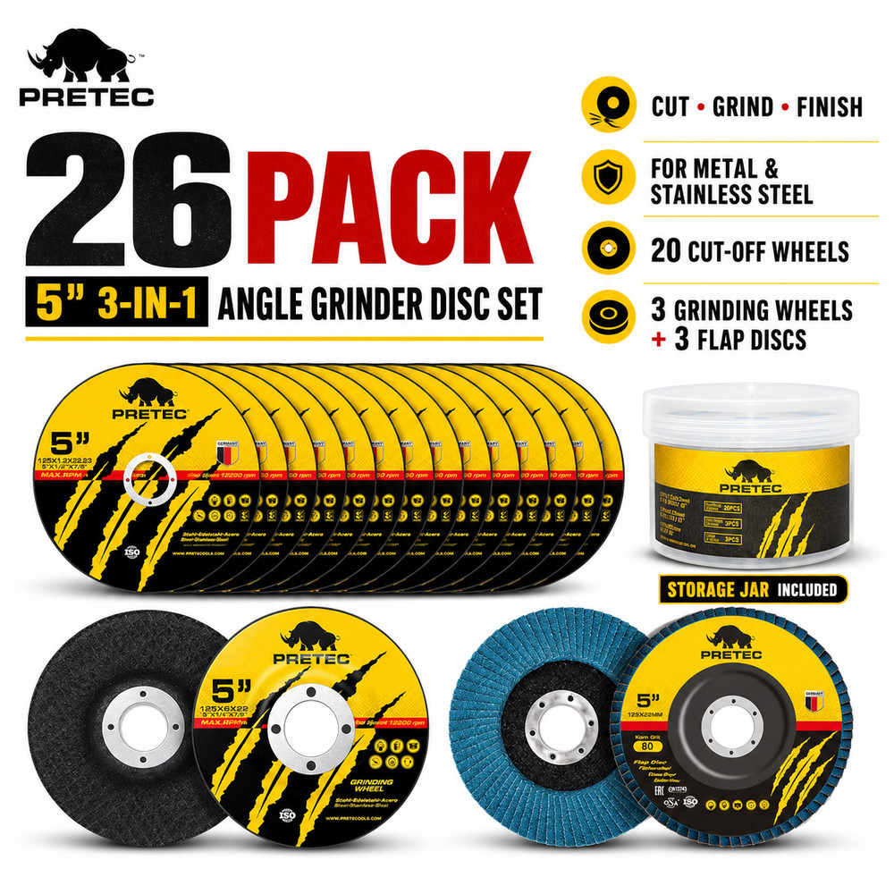 PRETEC 5″ Cut Off Grinding Flap Wheels 26 Pack Angle Grinder Discs Metal Steel