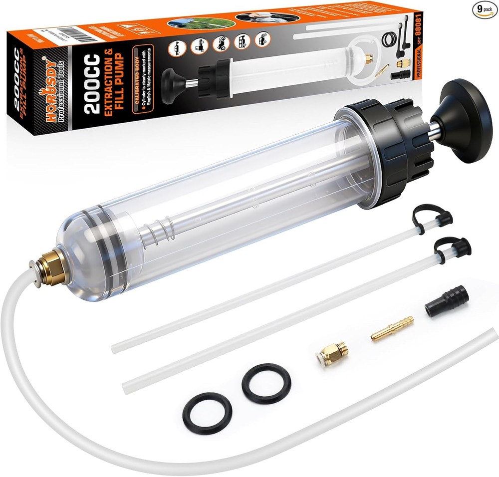 200cc Fluid Extractor Syringe Oil Pump, Fluid Evacuator with 23″ Flexible Hose,