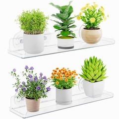 Lifewit Window Plant Shelves 14.6″, 2 Pack Acrylic Suction Cup Floating Shelf…