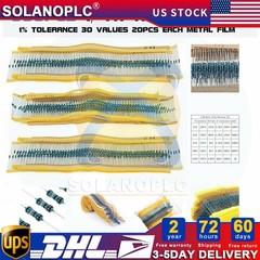 600pcs 30 Values 1/4W Metal Film Resistors Resistance Assortment Kit Set 1% USA