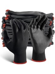 WOLF Ultra-Thin Black Work Gloves Polyurethane Palm Coated Nylon Shell 12 Pairs