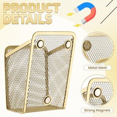 Fuutreo 2 Pcs Large Magnetic Pencil Holder Mesh Stainless Steel Pen Gold