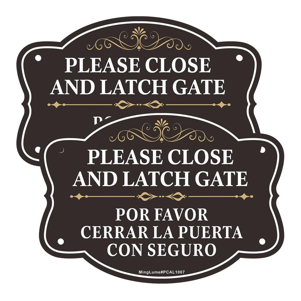 Please Close Latch Gate Bilingual Signs 10×7 Inch English Spanish 2 Pack
