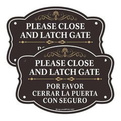 Please Close Latch Gate Bilingual Signs 10×7 Inch English Spanish 2 Pack