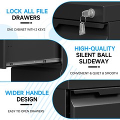 3 Drawer File Cabinet with Lock,Office Under Desk Rolling Filing Cabinet Storage