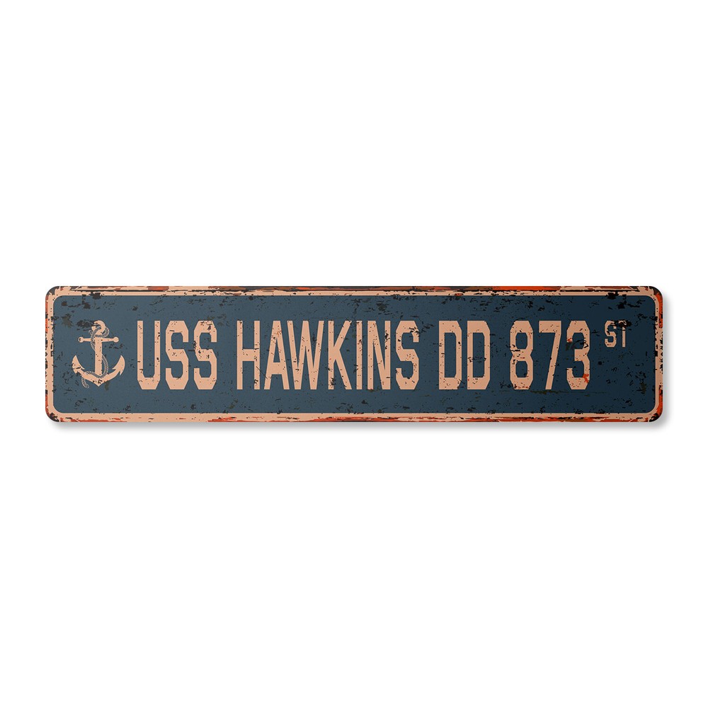 USS HAWKINS DD 873 Vintage Street Sign us navy ship veteran sailor rustic gift