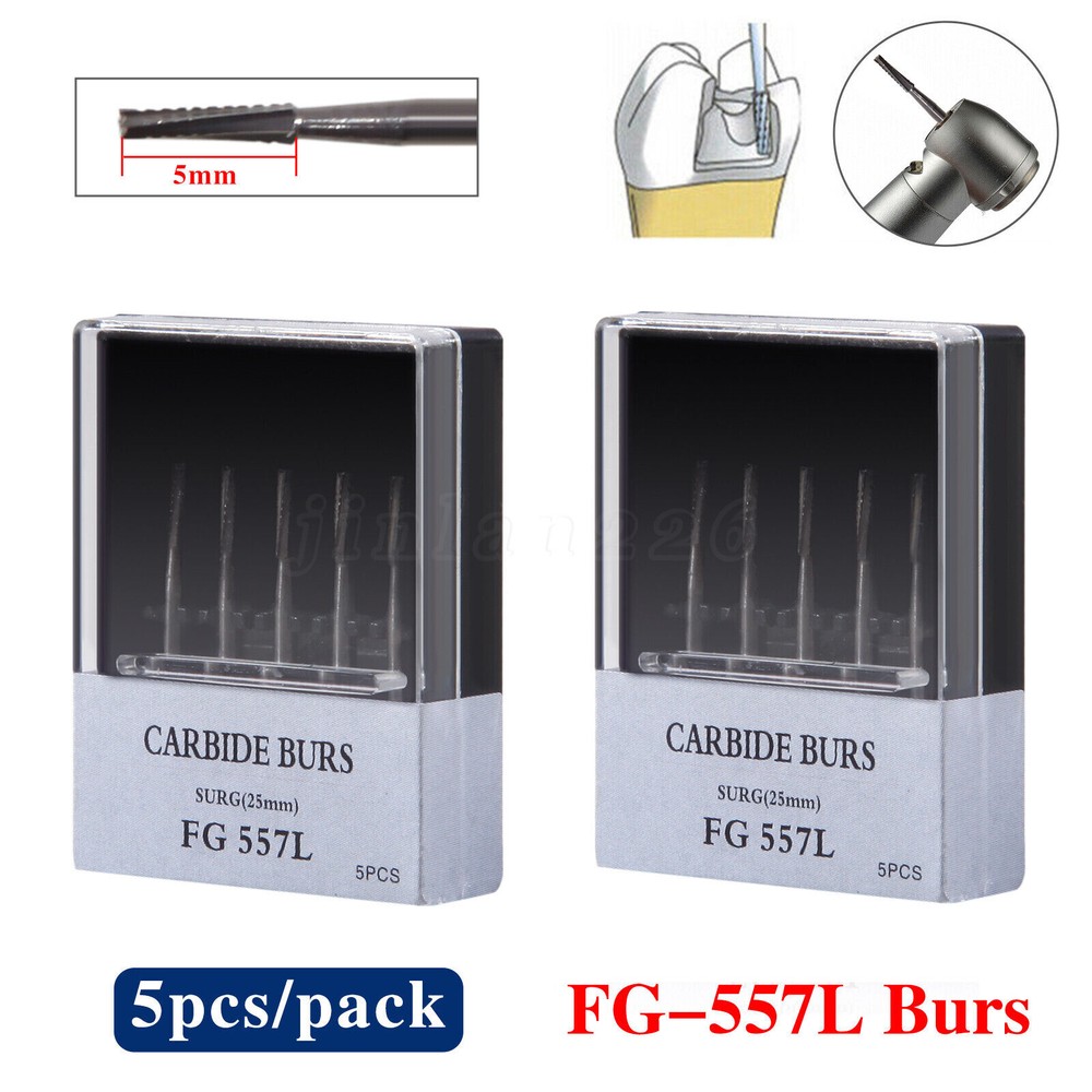 Dental Surgical Carbide Burs FG 557L Cross Cut Straight Fissure 5/PACK