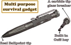 UZI Tactical Pen with CuffKey in The Cap, 1 Count (Pack of 1), Glass