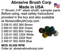 1″ Abrasive Bristle Brush,Sample Pack,1/4″steel shaft,36X,50X,80X,120X,220X,400X