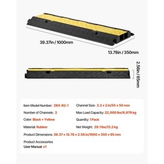 Heavy-Duty Cable Protector Ramp: 22000lb/axle, 2-Channel Rubber, Flip-Top
