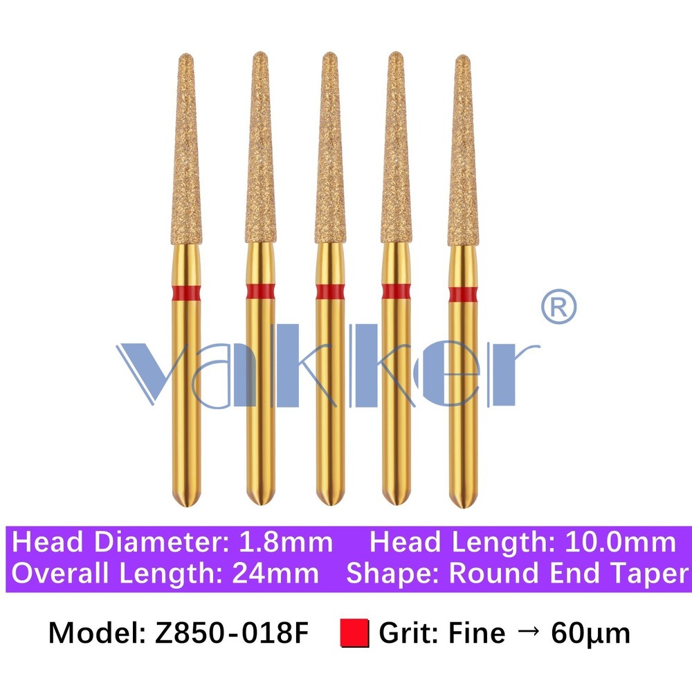 5/pk Dental Zirconia Diamond Burs & Holder Round End Taper Cutting Polishing Bur
