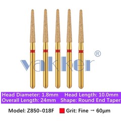 5/pk Dental Zirconia Diamond Burs & Holder Round End Taper Cutting Polishing Bur