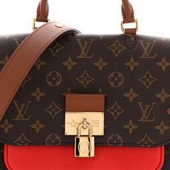 Louis Vuitton Monogram Brown/Red Satchel Top Handle w/ Lock, Detachable Strap