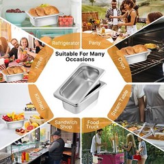 4 Pack 1/9 Size x 2.5 Inch Deep Steam Table Pan Stainless Steel Anti-Jam Pan