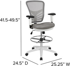 Light Gray Ergonomic Drafting Chair with Chrome Foot Ring & Adjustable Arms