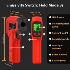 Laser Thermometer Gun NonContact Infrared Temperature Gun,58°F~986°F50°C~530°…