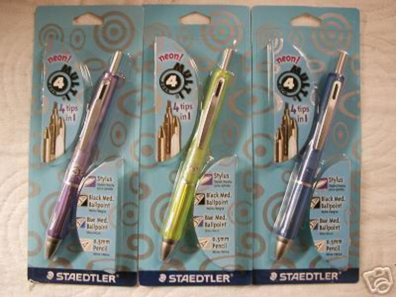 Staedtler Neon 4 Tips In 1 Pens 3 count WITH STYLUS and Free Shipping