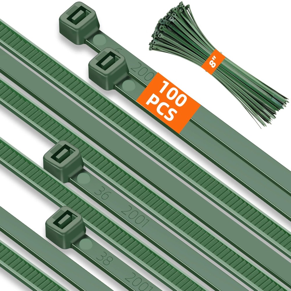 8 Inch PA66 Green Zip Ties, 100 Pcs 3.6mm Heavy Duty Plastic Wire Ties with 4…
