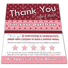 for eBay Seller Thank You For Your Purchase Cards Notes Pink Set 50 250 500 1000