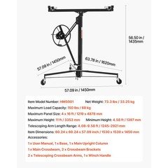 Uimoso 16Ft Drywall Lifter Sheetrock Hoist Lift Adjustable arm & Lockable Wheels