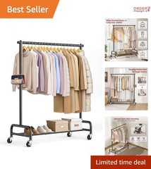 Heavy Duty Metal Clothing Rack 43W Rollers for Coats Shirts Dress Storage