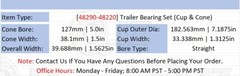 [Qty.2] 48290-48220 Tapered Roller Bearing Set Cup & Cone [5.0″ ID x 1.5625″ W]