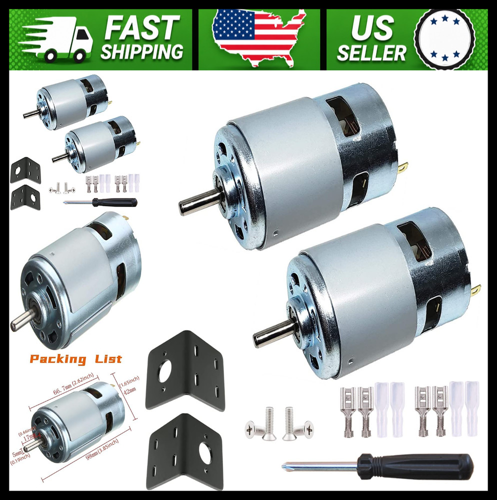 Puly 24V 775 DC Motor 2-Pack with Bracket High Torque Low Noise