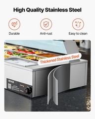 VEVOR Commercial Food Warmer 12-Pan 1700W Buffet Bain Marie with Glass Cover