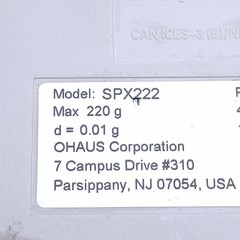 Ohaus SPX222 Scout Portable Balance, 220g Capacity, 5VDC, ø4.7in Pan, 22mm digit