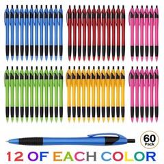 Sikao Pens Bulk, 60 Pack Gripped Slimster 1 Count (Pack of 60), Mixed colors