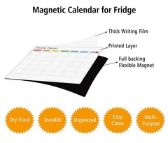 ZazzyKid Magnetic Dry Erase Calendar for Fridge: 14.6 x 11.6 inches, black