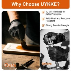 UYKKE 10mil Nitrile Gloves Thick,Industrial Disposable X-Large, Black-1000pcs