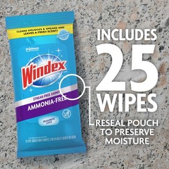 Windex Wipes Glass Cleaning Ammonia Free, Pre-Moistened 25 Count (Pack of 1)