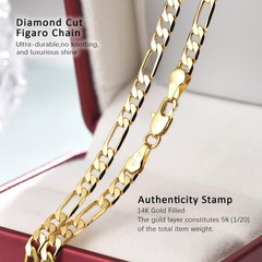 6mm Gold Figaro Link Chain Necklace for Men ＆ Women，14K Gold Chain