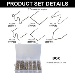 3000 PCS Plastic Welding Staples, 6 Types Hot Staples Welding Rods with Storage