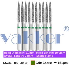 10/pk Vakker Dental Flame FG Diamond Burs 863-012C Coarse Grit FG High Speed