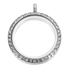 Living Floating Memory Locket 22mm Stainless Steel Round Glass Locket Silver