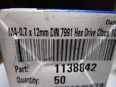 M4-0.7 x 12mm L 2.5mm Hex 10.9 Bl Oxide Steel Flat Head Socket Cap Screw QTY 50