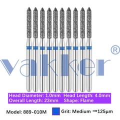 10pc/pk Vakker Dental FG Flame Shape Diamond Burs for High Speed Handpiece