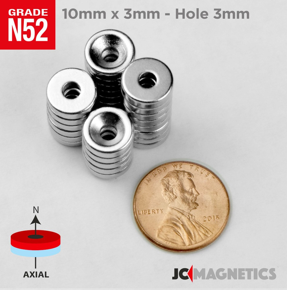 10mm x 3mm Hole 3mm N52 Strong Countersunk Ring Rare Earth Magnets