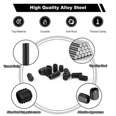 240 Pcs 22 Sizes Black Set Screw Assortment Kit, SAE Allen Head Grub Screws for