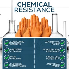 First Glove Orange Nitrile Gloves – 8 Mil Thick, Latex-Free (10 Pack, Medium)