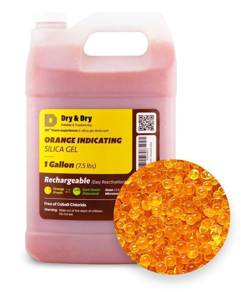 Premium Orange Silica Gel Desiccant Beads 7.5 LBS – Rechargeable 3-5 mm